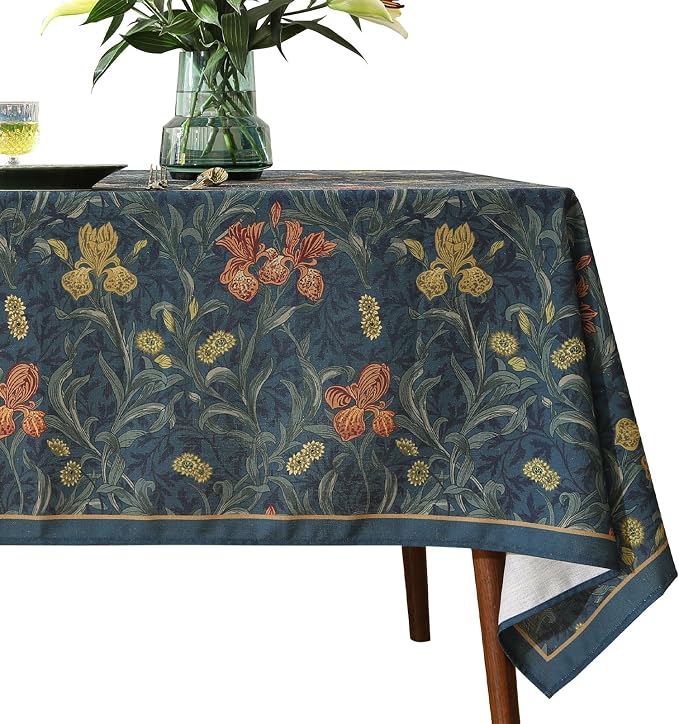 patdrea Vintage French Linen Tablecloth,Square,55"x55"-Herbert C | Elegant Table Cloth for Square Table,Navy Blue Floral Patterned,Dining Room Tea Party Thanksgiving Coffe Table