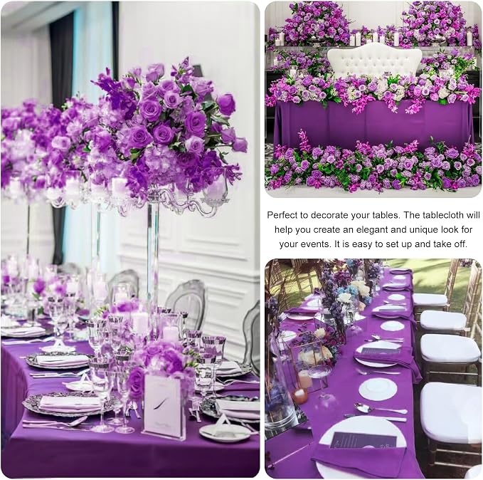4 Pack Rectangle Tablecloth 90x132Inch Purple Rectangle Tables Washable Polyester Table Cover for Wedding Dining Table Buffet Parties Banquet Decoration（Purple）