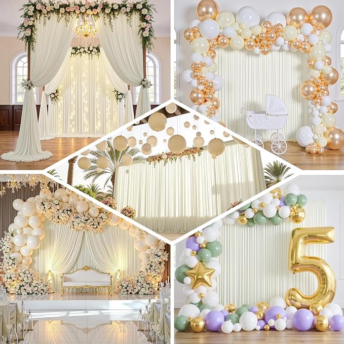 10ft×12ft Ivory Backdrop Curtain for Wedding Parties, 2 Panels Wrinkle Free Polyester Photo Backdrop Drapes Back Drop Cloth for Birthday Photography Background