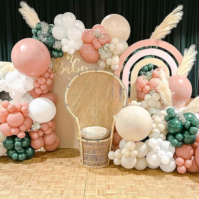 Dusty Pink Balloons, 113Pcs 18/12/10/5 In Vintage Retro Blush Pink Helium Latex Balloon Garland Kit, Different Size Matte Dusty Rose Party Balloons for Boho Birthday Baby Shower Wedding Decorations