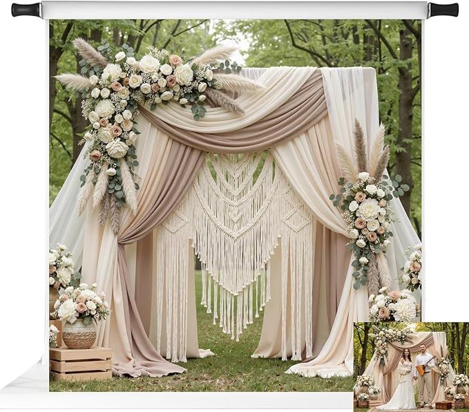 Kate Spring Backdrops Boho Outdoor Photography Backdrop Wedding Photo Booth, 10x10ft