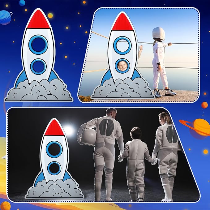 Amyhill 5 Feet Rocket Space Ship Cardboard Cutout Stand Ups Rocket Spaceship Backdrop Photo Props Standup for Classroom Vacation Bible School Space Theme Party Science Fairs Supplies