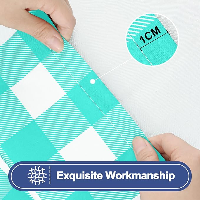 Smiry Picnic Table Cloth 6 Pack, Waterproof Elastic Fitted Tablecloths for 4FT Rectangle Tables, Washable Polyester Buffalo Plaid Tablecloth for Camping, Dining & Outdoor (Teal & White, 30" x 48")