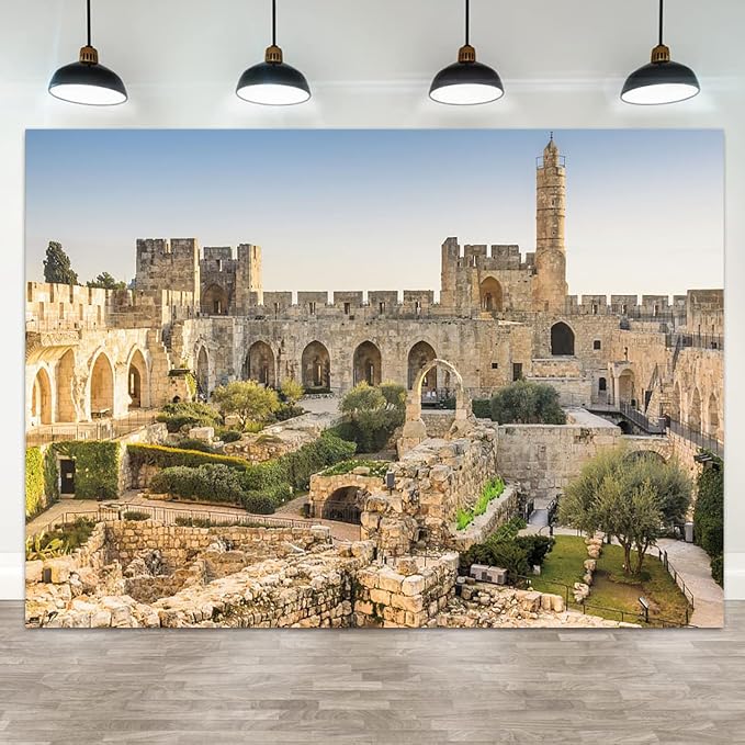 6x4ft Jerusalem Backdrop Israel David Tower Photography Background The Old City Ancient Ruins Historical Sites Travel Holiday Party Banner Decorations Kid Artistic Portrait Photo Booth Prop