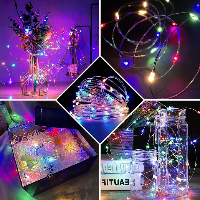 12 Pack Fairy Lights 7Ft 20 LED Twinkle String Lights 3 Modes Battery Operated Waterproof Firefly Starry for Mason Jar Party Wedding Easter Valentines Day Table Centerpieces,Rainbow-Pastel