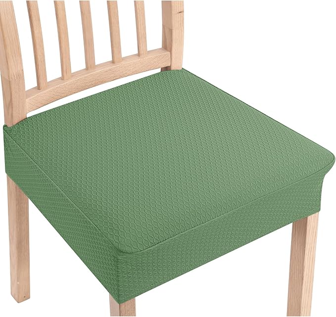 Smiry Stretch Jacquard Seat Covers for Dining Room Chairs Set of 4, Removable Washable Chair Seat Protector Slipcovers, No Rear Covers, Green
