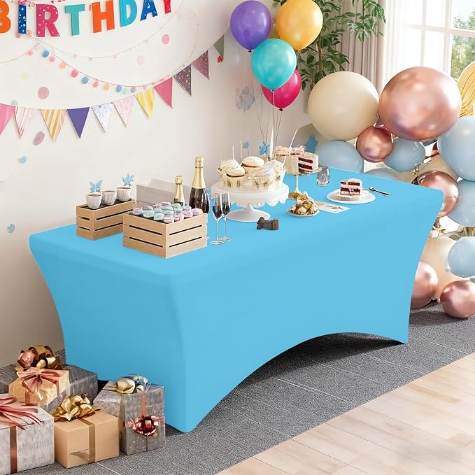 Moosfor Spandex Elastic Fitted 6FT Rectangle Tablecloth 6 Pack, Stretch Washable Reusable Table Cover for Outdoor Picnic, Dining, Wedding, Banquet & Party Events (Blue Mist, 72Lx30Wx30H Inch)