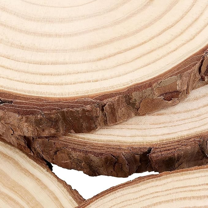 FUNSUEI 16 PCS 6-7 Inches Unfinished Natural Wood Slices, Natural Wood Coasters with Bark, Wooden Circles for DIY Arts and Crafts, Christmas Ornaments, Rustic Wedding Christmas Ornaments