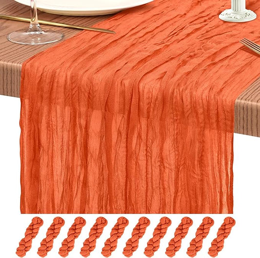10 Pack Orange Cheesecloth Table Runner 10FT Boho Gauze Cheese Cloth Table Runners Romantic Rustic Sheer Table Decorations for Wedding Party Baby Shower Birthday Holiday Home