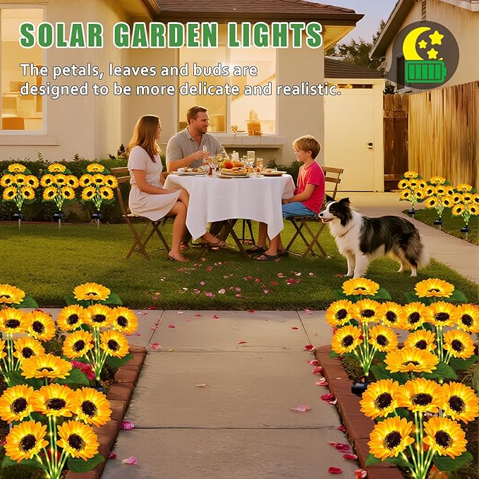 6 Pack with 36 Sunflower Lights,Solar Lights Outdoor Garden Decor,Solar Flowers Lights Waterproof,Sunflowers Birthday Gifts for Mom Women Grandma,Decorative Stakes Lights for Landscape Yard Patio Lawn