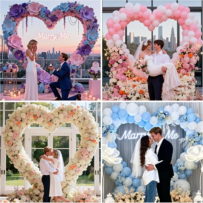 6.6 FT Heart Arch Stand, Balloon Arch Stand Kit with Base - Gold Heart Shaped Wedding Arch Frame for Proposal, Valentine‘s Day Backdrop, Birthday, Baby Shower Decor（Gold）