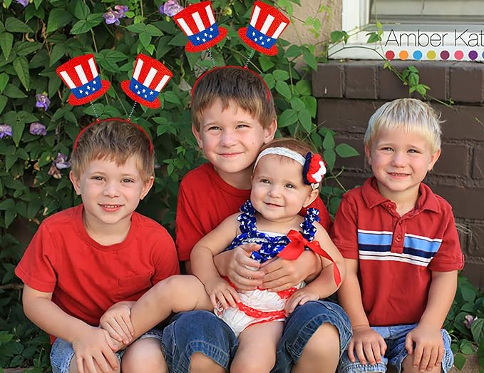 Moon Boat 12PCS 4th of July Headbands, Fourth of July Party Decorations Accessories, Patriotic Red White Blue USA Outfit Favors for Independence/Memorial Day