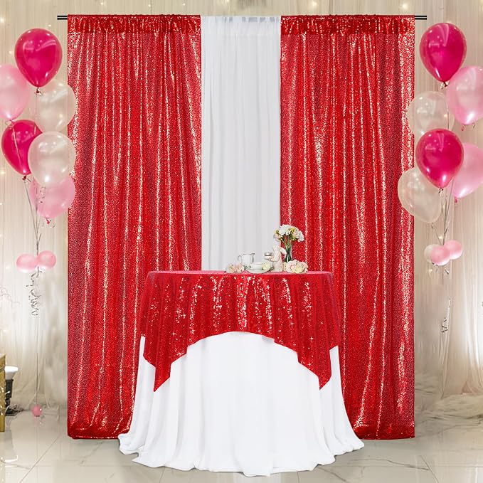 Poise3EHome Red Sequin Tablecloth 50×50 Inch Square Sequin Fabric Table Cover Overlay for Valentine Christmas Baby Shower Birthday Party Wedding Holiday Cake Table Decoration