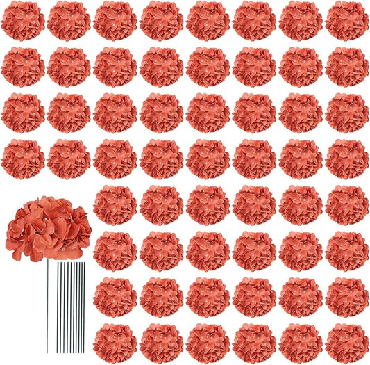 AVIVIHO 65pcs Fake Flowers Burnt Orange Hydrangea Artificial Flowers Bulk (Not Squished, No Steaming Need) Silk Flowers with Stems for Wedding Decor,Home,Baby Shower,Table Centerpieces Decoration