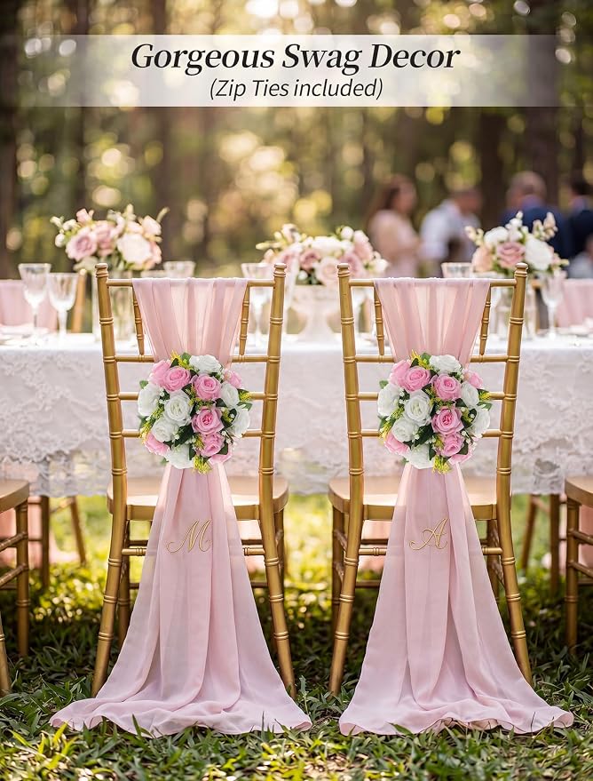 BLOSMON Flower Balls Rose Centerpieces: 2 Pcs 9.5 Inch Pink Fake Flowers | Artificial Floral Arrangements for Home Table - Fuax Silk Flower Bouquet with Base for Wedding Party DIY Decorations