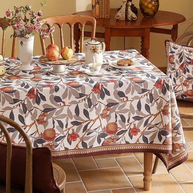 patdrea Vintage French Linen Tablecloth,Rectangular,94"x63" | Elegant Beautiful Large Table Cloth for Rectangle Table,Natural Floral Print,for Dining Room Tea Party Thanksgiving