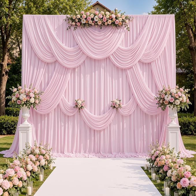 40ftx10ft Wrinkle Free Light Pink Backdrop Curtains for Parties, Silky Polyester Photo Backdrop Drapes 8 Panels 5x10ft Back Drop Cloth for Wedding Birthday Baby Shower Photography Background