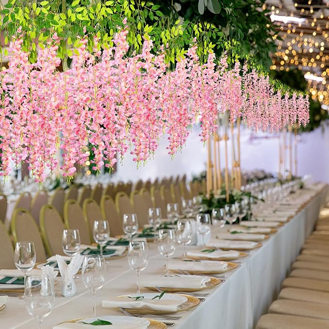 Alotiki Wisteria Hanging Flowers,Fake Hanging Flowers,Wisteria artificiales Garland for Home Wedding Arch Floral Party Garden Ceremony Outdoor Decor,3.6 feet Long(48,Pink)
