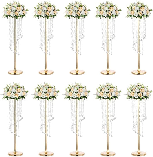 Nuptio Gold Crystal Flower Vases for Weddings, 10 Pcs 35.4in Tall, Elegant Decorations