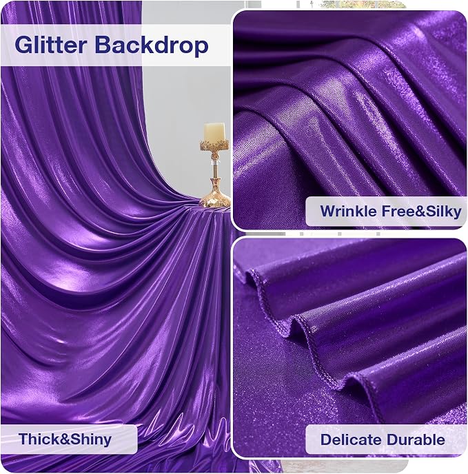 10x10 Wrinkle Free Purple Sequin Backdrop Curtain for Parties-Thick Not Fall-Off Glitter Backdrop Drapes-2 Panels 5x10ft Shimmer Photo Back Drop Cloth for Wedding Birthday Photography Background