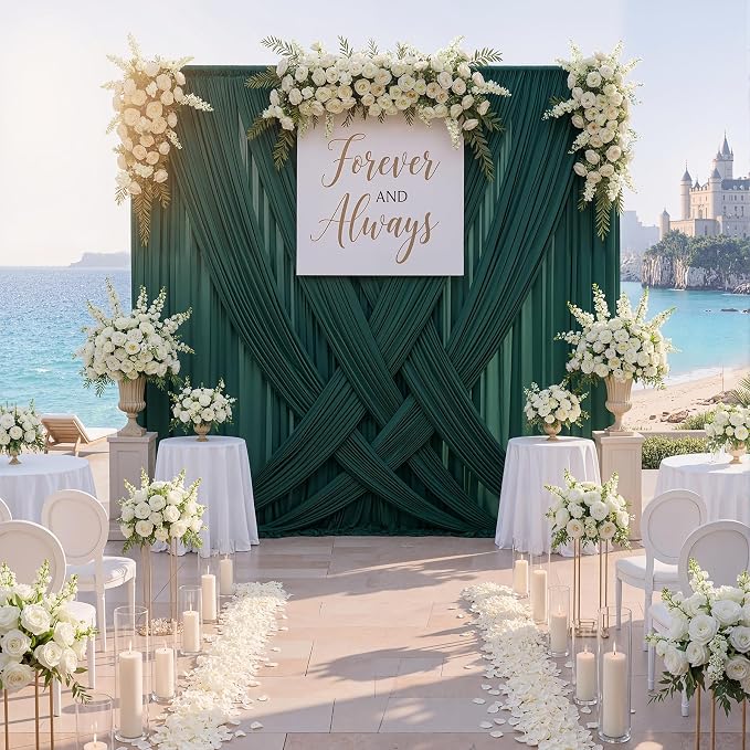 40ftx10ft Hunter Green Backdrop Curtains for Party Background, Wrinkle Free 8 Panels Silky Fabric Green Photo Backdrop Drapes Back Drop Cloth Drapery for Wedding Birthday Photography Decor