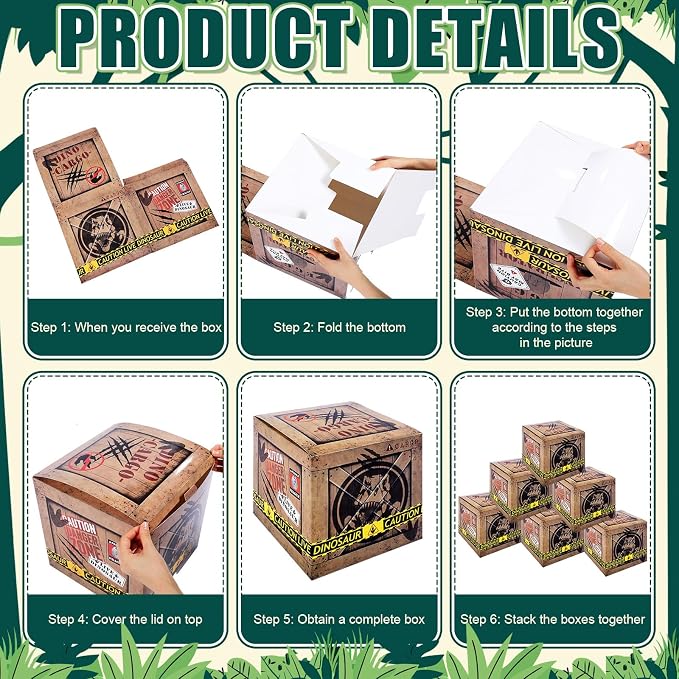 21 Pcs Dinosaur Party Decorations 12 x 12 x 12 Inch Dinosaur Theme Boxes Dino Table Centerpieces Dino Cardboard Palm Leaf Artificial Rattan Net for Birthday Party Supplies Decor
