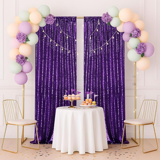 PartyDelight Sequin Backdrop Curtains 2x8ft 2 Panels | 3mm stitched sequin curtain with 4 inch rod pocket for 2x8ft 2 panel doorway window side drape narrow photo booth strip