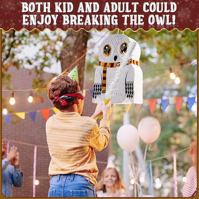Small Owl Pinata Bundle with a Blindfold (16.5 x 12.5 x 4 Inches), Perfect for Birthday Parties, Forest Animal Theme, Wizard Theme Parties