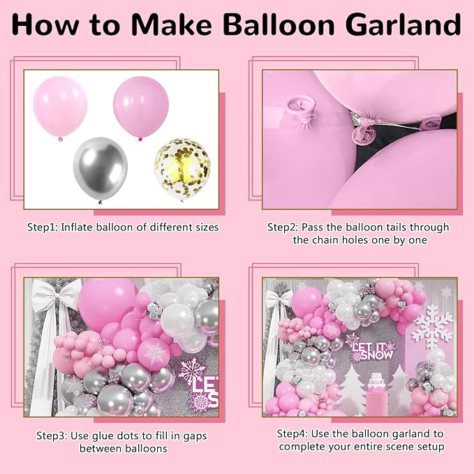 Pink and Silver Balloon Arch Kit, Pastel Pink and White Metallic Silver Different Size Latex Balloon Garland for Girls Women Birthday Baby Bridal Shower Wedding Princess Theme Party Decorations