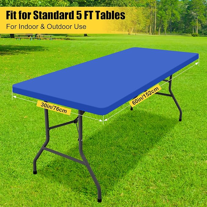 Smiry 3 Pack Rectangle Table Cloth, Elastic Fitted Flannel Backed Vinyl Tablecloths for 5ft Folding Tables, Waterproof Wipeable Table Covers for Indoor, Outdoor, Camping and Picnic (Blue, 30"x60")