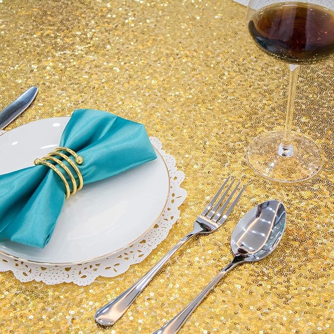 2 Pack Gold Sequin Table Runner 12 x 72 Inch, High Density Sparkly Glitter Table Runners for Wedding Reception, Birthday Party, Baby Shower, Shimmering Gold Decor