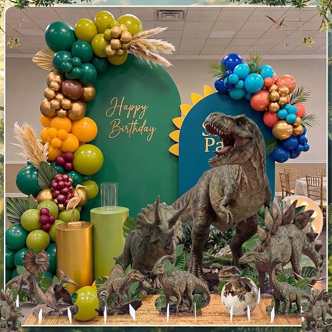 9 Pcs Realistic Dinosaur Party Decorations Set, Large Dinosaur Cutouts with Stand, Jurassic Theme Birthday Decor, Photo Props for Party Supplies