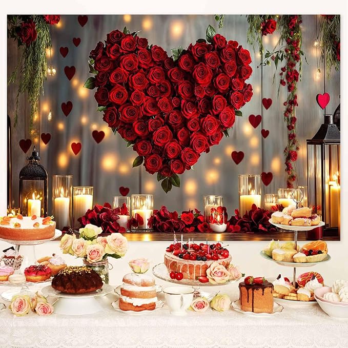 5X3ft Valentine's Day Backdrop Red Love Heart Photography Background, Wedding Bridal Party Background Decor Proposal Confession Backdrop Banner Portrait Photo Studio Booth Props, Red-5