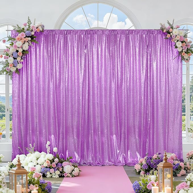 SquarePie 10x10ft Lavender Sequin Backdrop for Photography, Satin-Backed Real Sequin Curtain, Enhanced Coverage Shimmering Background with 4" Rod Pocket for Wedding, Birthday, Party Decor, 1 Panel