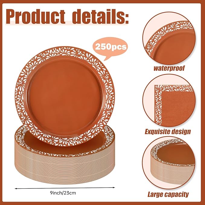 Meanplan 250 Pcs Platos De Barro Mexicanos Fiesta Paper Plates Napkins Forks Tableware Set for 50 Guests Cielito Lindo Party Decoration Mexican Terracotta Clay Pottery Themed for Birthday Wedding