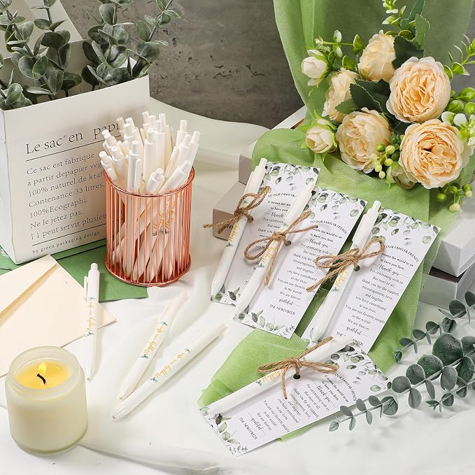 Tenceur 50 Sets Wedding Bridal Shower Pens for Guests with Thank You Cards and Twine Wedding Reception Party Favors Retractable Ballpoint Pens Bulk Black Ink for Proposal Bachelor Party Supplies