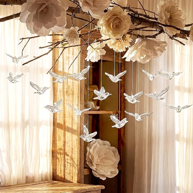 Novabright 30 Pcs Hummingbird Hanging Ornaments Acrylic Crystal Hummingbird Wedding Decor Suncatchers Hanging Ceiling Decor Bird Figurines Ornaments for Trees Wedding Stage Home Decoration