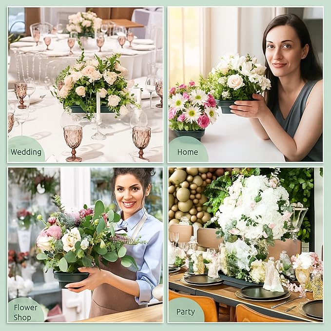 Sabary 24 Pack Large Size 10 x 4 Inch Floral Bowls for Flower Arrangements Flower Foam with Bowl Kit with Floral Foam Blocks for Table Party Wedding Festival Flowers (Rectangle)