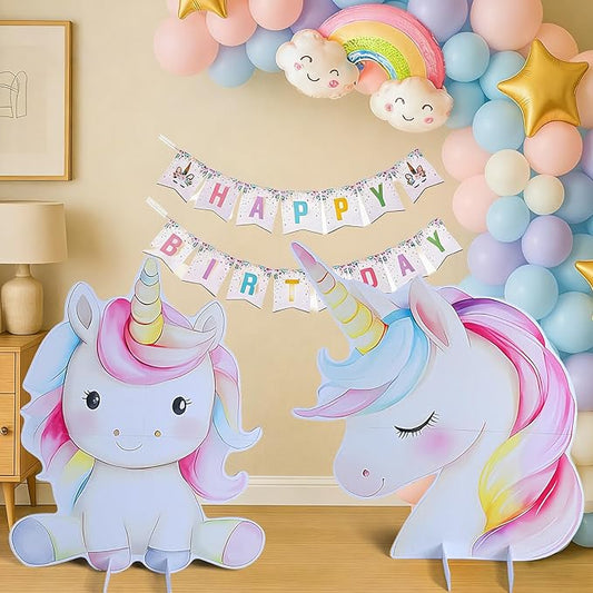 Large Unicorn Party Cutouts - 2Pcs Unicorn Party Decoration Set 30 inch Rainbow Unicorns Cardboard Stand Sign for Girls Birthday Baby Shower Photo Booth Prop