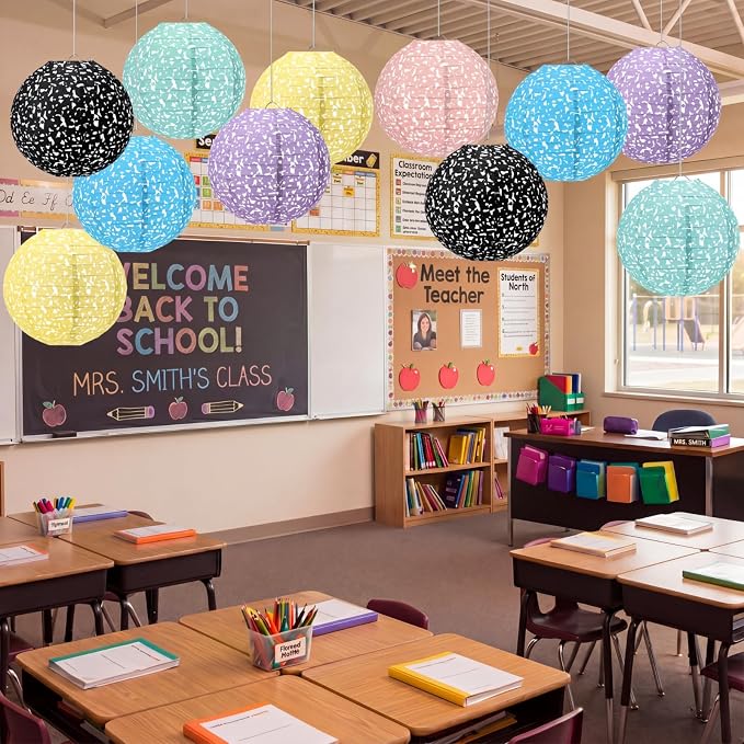 Retisee 12 Pcs Pastel Hanging Paper Lanterns Classroom Decor 8 Inch Back to School Decorations Classroom Ceiling Hanging Party Supplies for Preschool Kindergarten Birthday