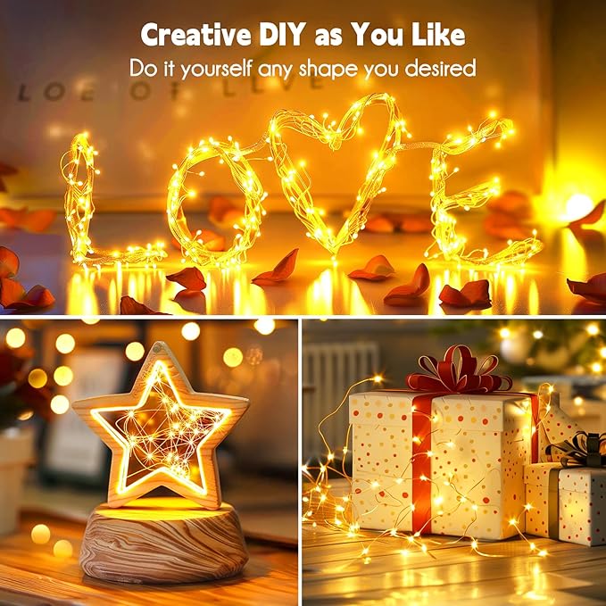 Minetom Fairy Lights Plug in, 33Ft 100 LEDs Waterproof Silver Wire Firefly Light, Adaptor Included, Starry String Lights for Wedding Patio Indoor Outdoor Christmas Decorations, Warm White