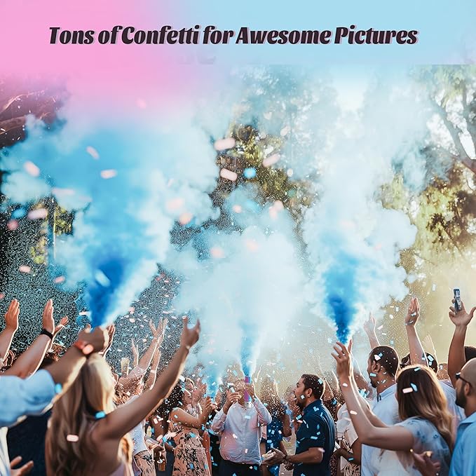 POPUPARTY 2 Pack blue Gender Reveal Confetti smoke Powder Cannon, Confetti and Powder Poppers | Ideal for Baby boy Gender Reveal Decoration and party