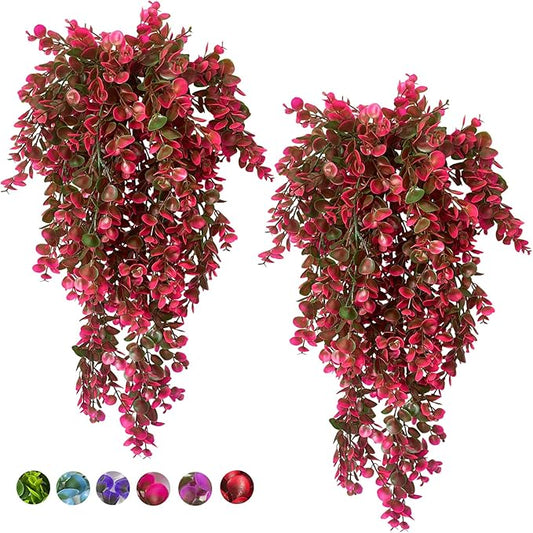 Vine Plant Fake 4 Pcs Ferns Artificial Plants Large Pink Faux Hanging Plant Artificial Hanging Plants Wall Plants Fake Ivy Room Decor Home Garden Wedding Party Indoor Outdoor Decorations(Pink)