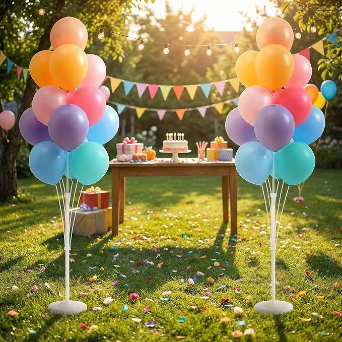 Balloon Column Stand Kit,2 Sets of Assorted Rainbow Balloon Tower Pillar with 10inch Light Multi Color baloon Reusable Design for Wedding Birthday Baby Shower Party Decor