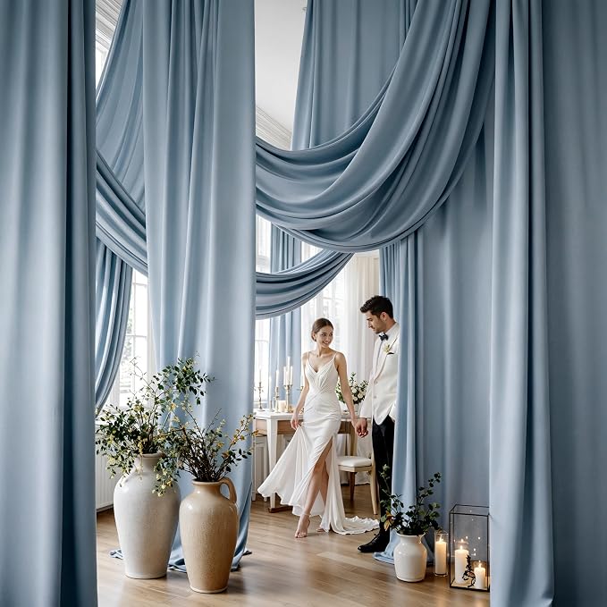 50x20ft Dusty Blue Ceiling Drapes, 10 Panels 20ft Height Wrinkle-Free Tent Draping Curtains for Wedding Party Tent Canopy Arch Backdrop Decorations