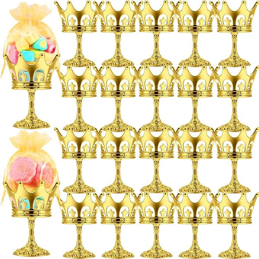 30 Pcs Gold Fillable Crown Goblet with Pouch for Candy Box Container Wedding Party Favor Decorative Candy Storage Container Decoration for Chocolate Cake Dessert and Birthday Baby Shower