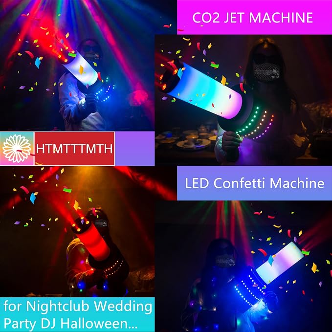 Handheld CO2 Jet Confetti Machine LED CO2 Cannon Blaster Smoke Machine with RGB Lights Carbon Dioxide Gas Column Gun Stage Effect Equipment Tube 3m Hose for Nightclub Wedding Party DJ