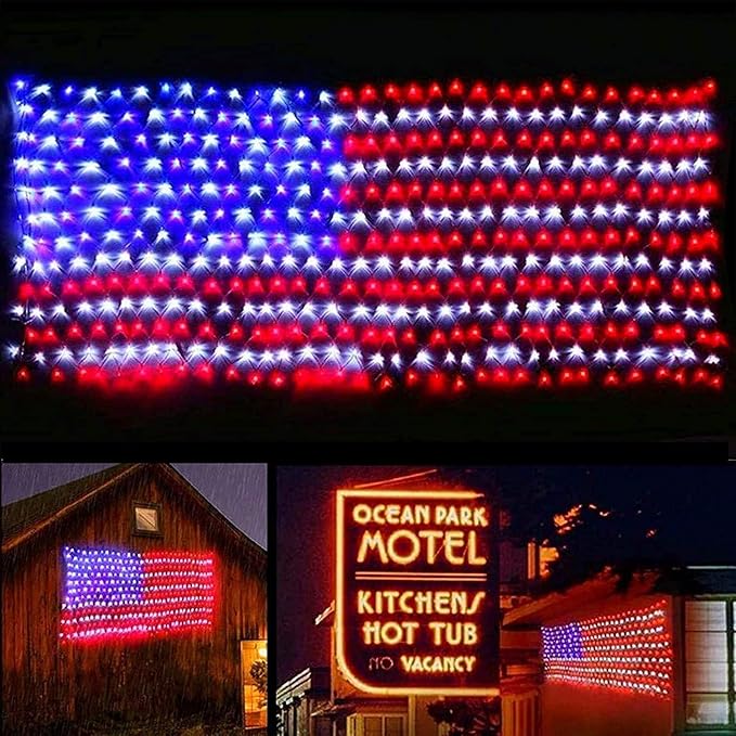 YULIANG LED American Flag Lights,6.5ft*3.2ft Waterproof Led Flag Net Light Outdoor for 4th of July Decorations,Independence Day,Memorial Day, Festival, Garden,Outdoor Christmas Decoration