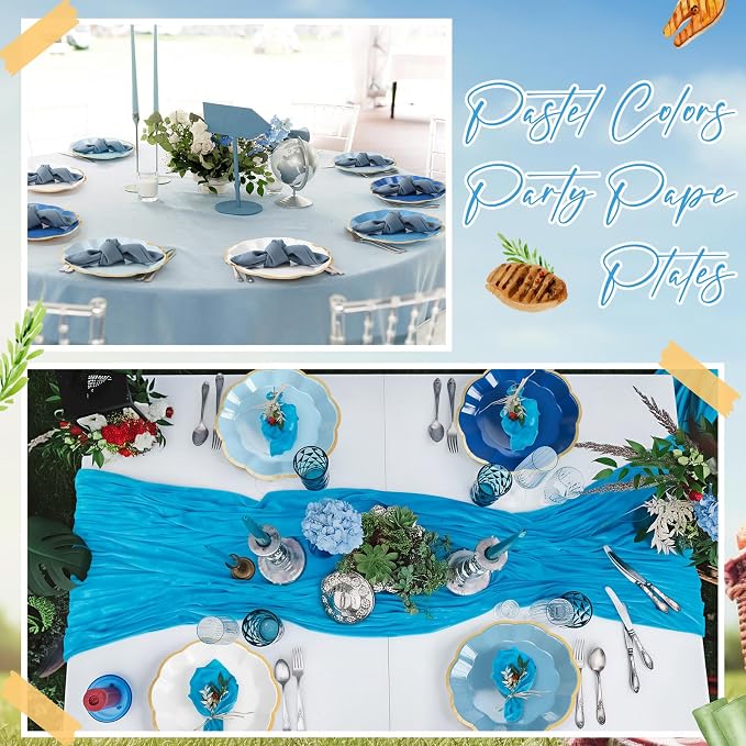 72 Pcs Blue Paper Plates 9 Inch Gradient Blue Scalloped Paper Disposable Dinner Dessert Plates for Birthday Wedding Bridal Party Supplies, 6 Colors