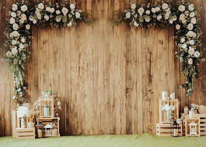 Wedding Backdrop 12x10ft Rustic Wood Wall Flower Backdrop Decorations for Mr and Mrs Wedding Ceremony,Reception,Anniversary,Bridal Shower,Engagement,Party Banner, Photoshoot,Photo Booth Props